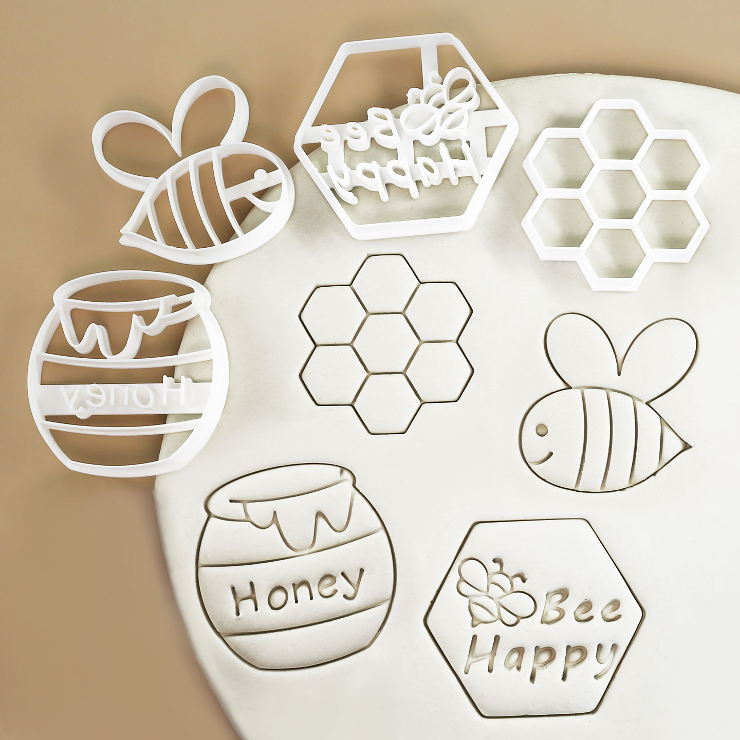 Kitchen Baking Cookies - 4-teiliges Bienen-Themen Keksausstecher-Set, Waben-Bienenstock-Keksformen, Cartoon-Tier-Insekten-Honigbienen DIY