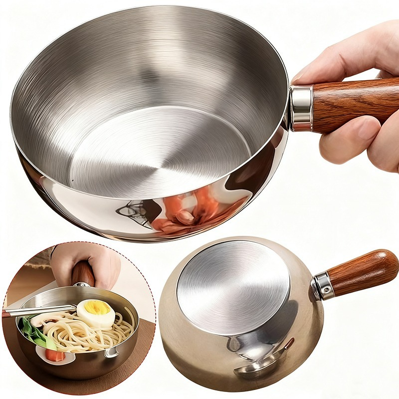 Kitchen Baking Bowls - Edelstahl-Topf mit Walnussholzgriff, kleiner Kochtopf zum