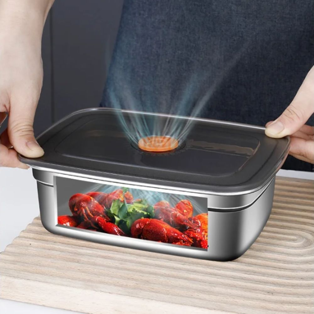 Kitchen Baking Tray Organizer - Tragbare Edelstahl-Aufbewahrungsbox Auslaufsicher Kühlschrank-Gefrierschrank-Aufbewahrung Küchenzubehör