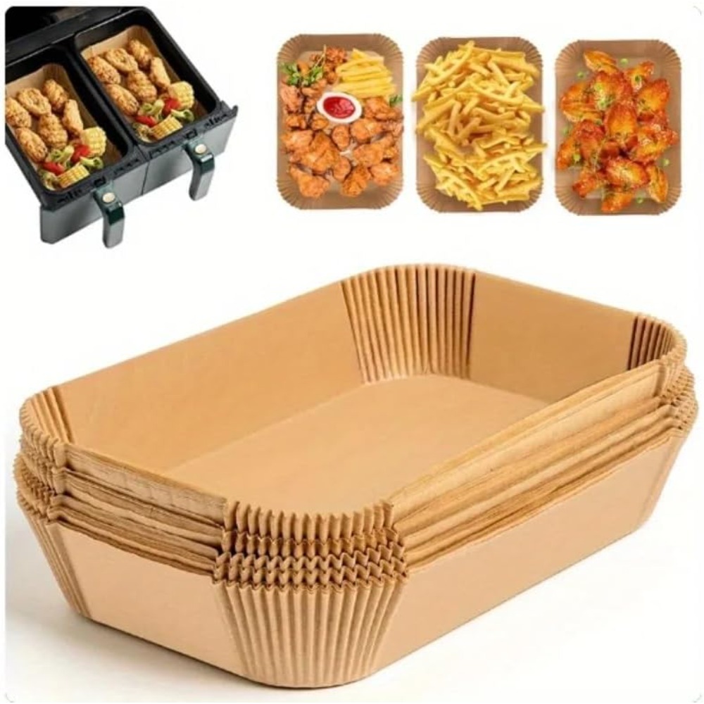Kitchen Baking Paper - 50/100 Stück Einweg-Heißluftfritteusen-Papier Rechteckige Küchen-Backmatte Ölfestes