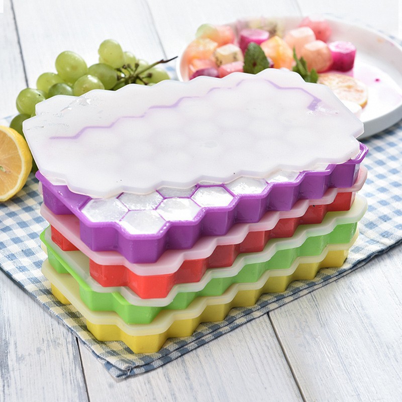 Kitchen Baking Tray Organizer - 37-Gitter-Silikon-Eisgitter-Kugel-Eiswürfelform mit Deckel, Eis-Aufbewahrungsbox, leicht zu