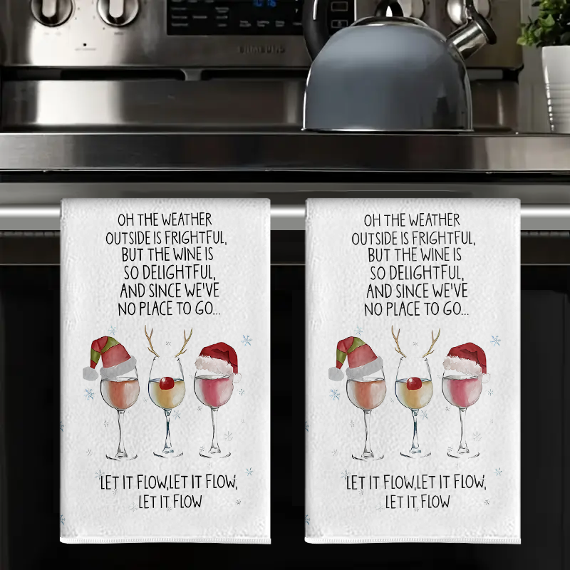 Kitchen Glass Baking Set - 2 Stück, Weihnachtsweinglas, kreatives Slogan-Küchentücher, 40