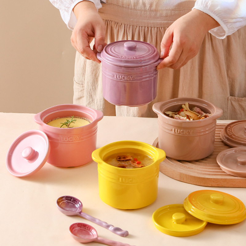 Kitchen Baking Bowls - Keramikschale mit Doppeldeckel, Vogelnest, gedämpfte Eierschale,