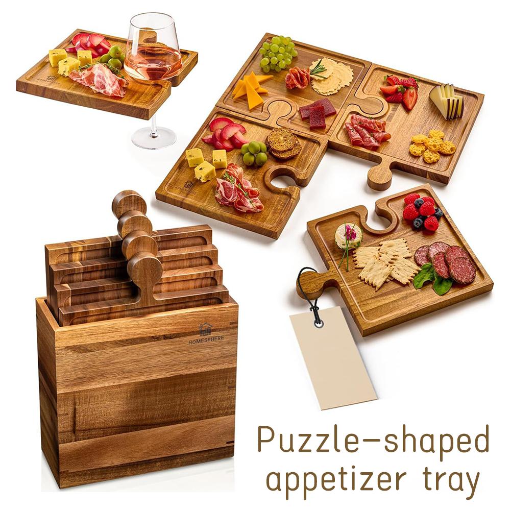 Kitchen Baking Tray Set - Holz-Puzzle-förmiges Vorspeisen-Tablett Vierteiliges Set Servierbrett für