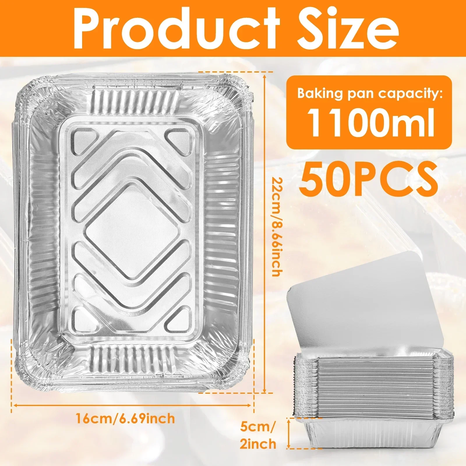 Kitchen Baking Tray Set - 50/100 Stück Aluminiumfolienablagen mit Deckel, antihaftbeschichtet,