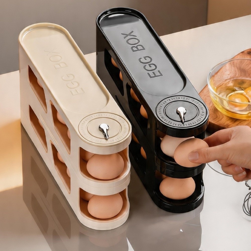 Kitchen Baking Tray Organizer - Große Eier-Aufbewahrungsbox mit Deckel, platzsparend, automatischer