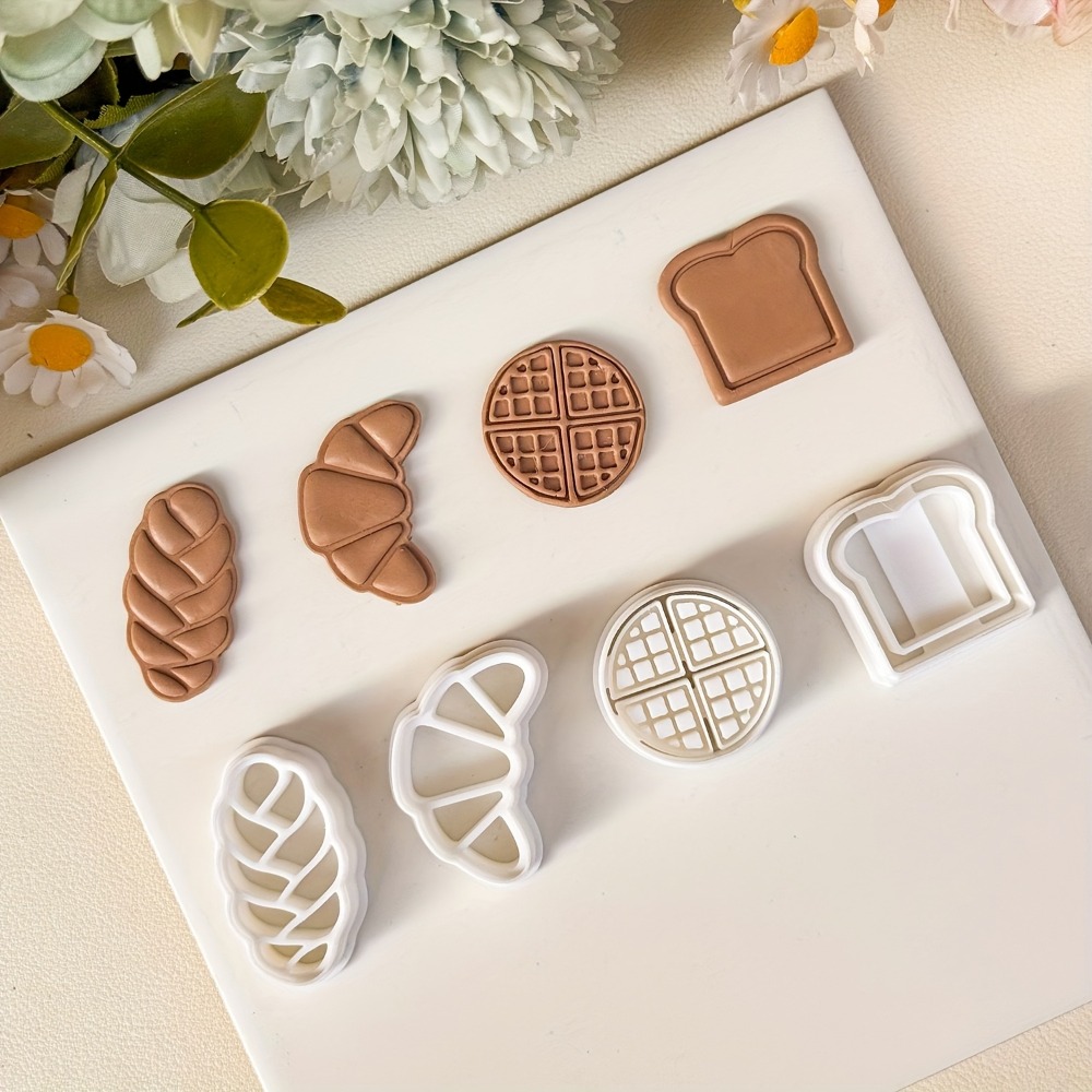 Kitchen Baking Cookies - 4-teiliges Brot-Motiv Ausstechformen-Set, Croissant-, Toast-, Waffel-
